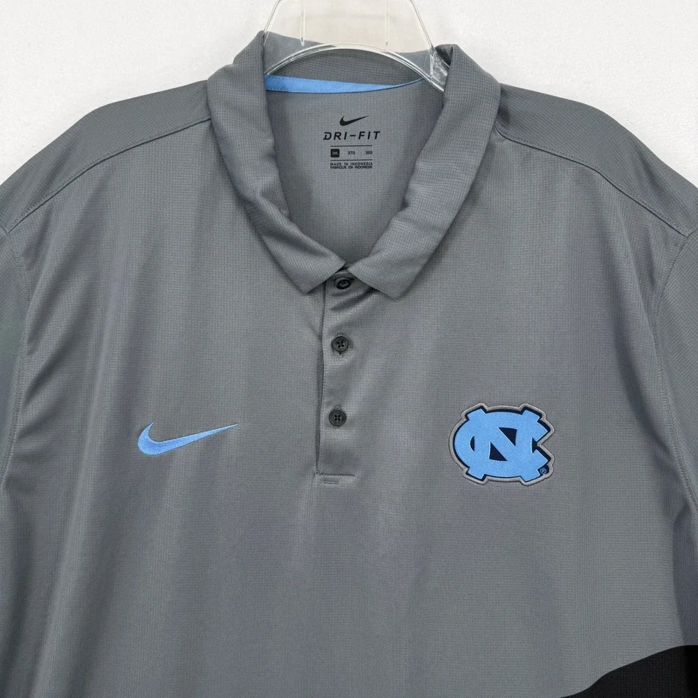 Nike Polo Shirt Mens 3XL‎ Grey Blue UNC Tar Heels Dri-FIT Colorblock Lightweight